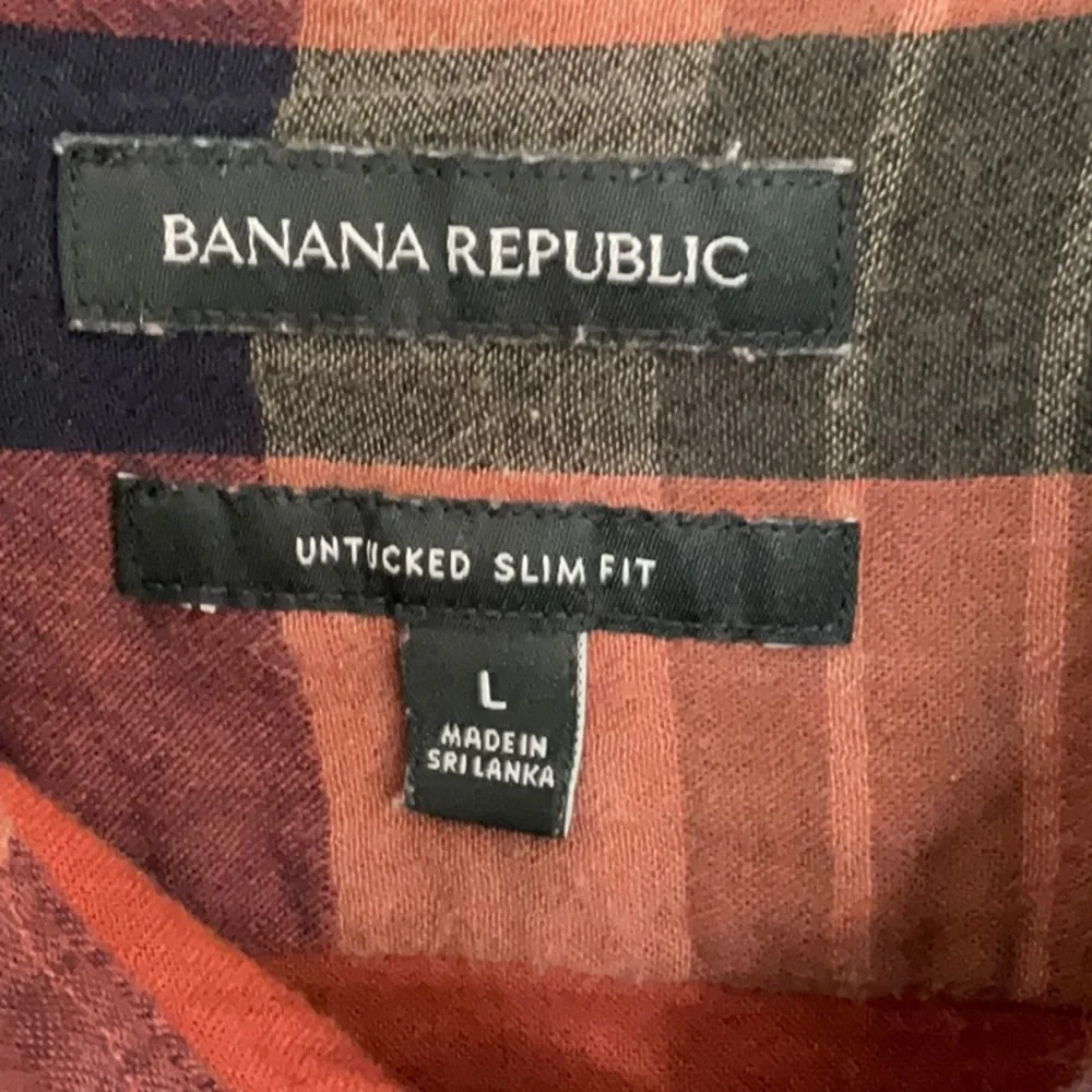 Banana Republic Untucked Slim Fit Cotton Plaid Shirt Size L Modern Rustic